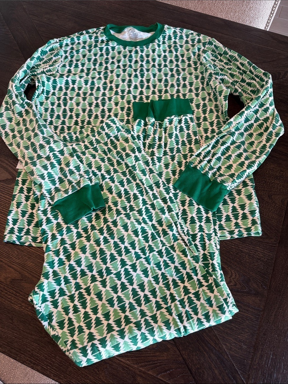 Carter's Green and White Christmas Tree Long Sleeve Adult Pajama Set